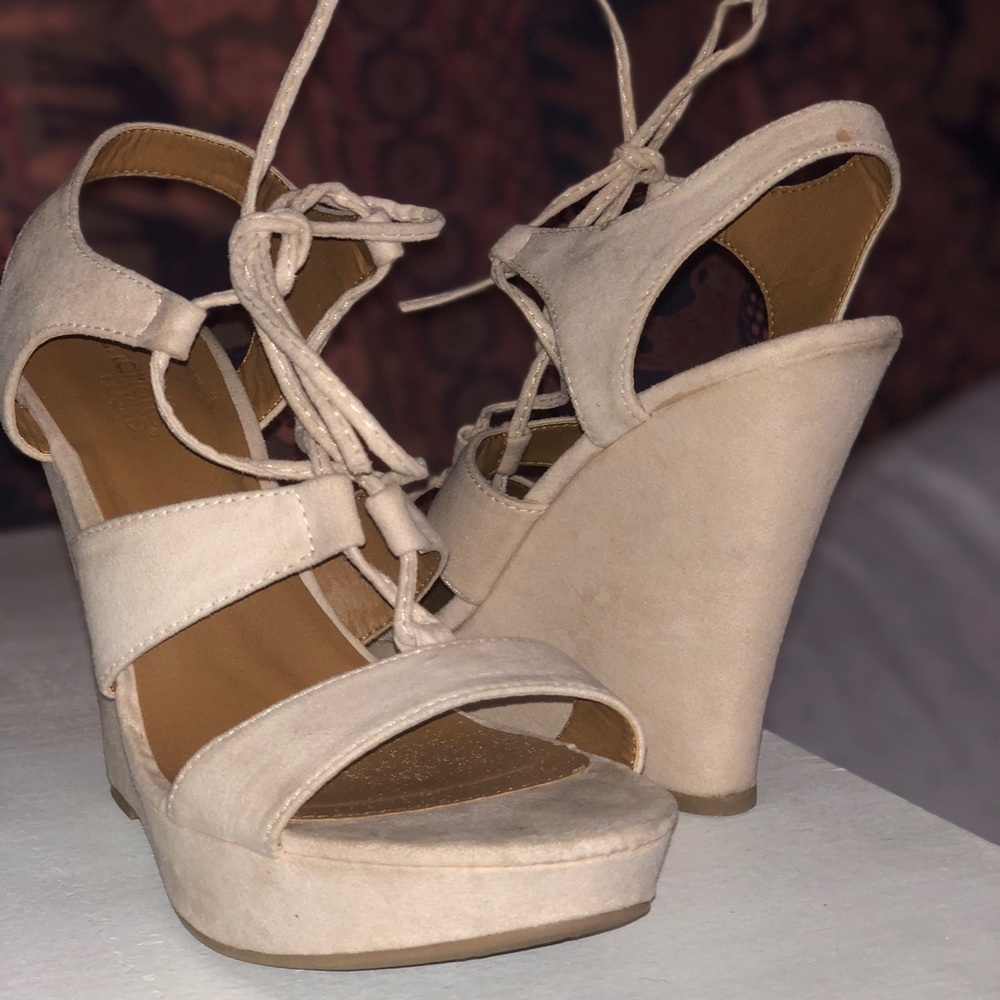 Faux Suede Cream Colored Wedges